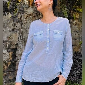 Loft button Front Top Women's  Medium blue ￼100% Cotton  Shirt